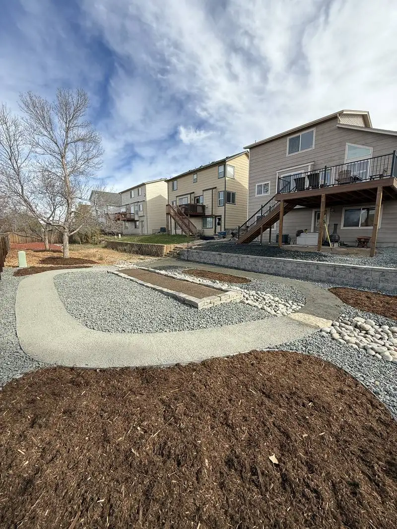 Coordinated patio and outdoor living area beside a home